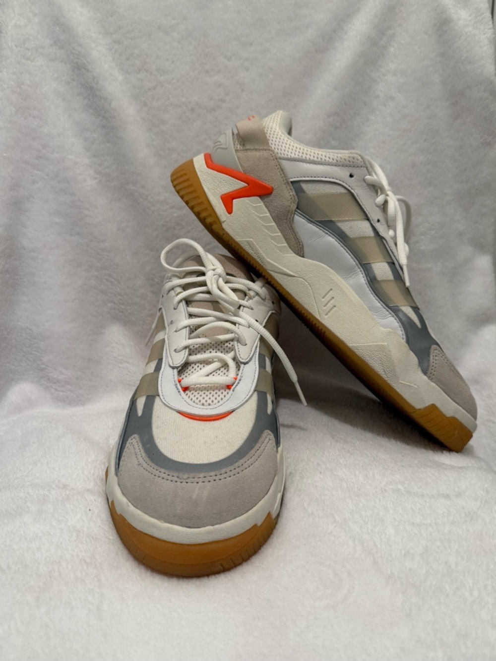 adidas Men’s Retro Sneakers in White, Gray & Tan with Orange Accent